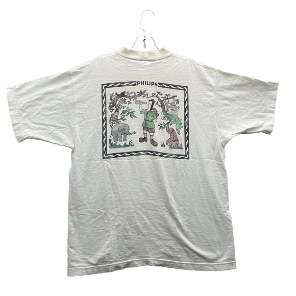 Vintage Philips Safari TShirt XL Ivory Zoo EBT 90s Single Stitch Streetwear Hike